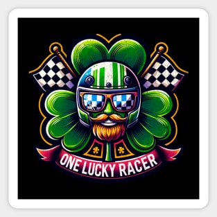 One Lucky Racer St Patrick's Day Irish Shamrock Beard Checkered Flag Racing Clover Leprechaun St Paddy's Day Luck Sticker